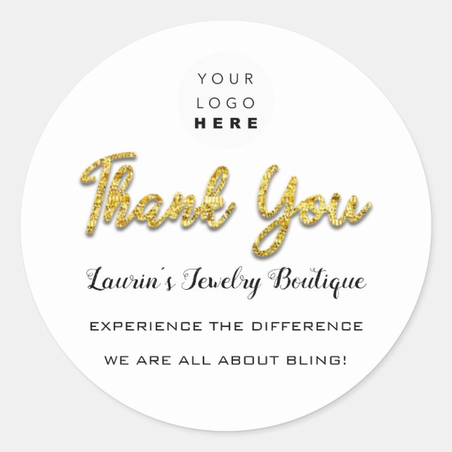 Thank You Script Name Shop Web Logo Gold Glitter Classic Round Sticker (Front)