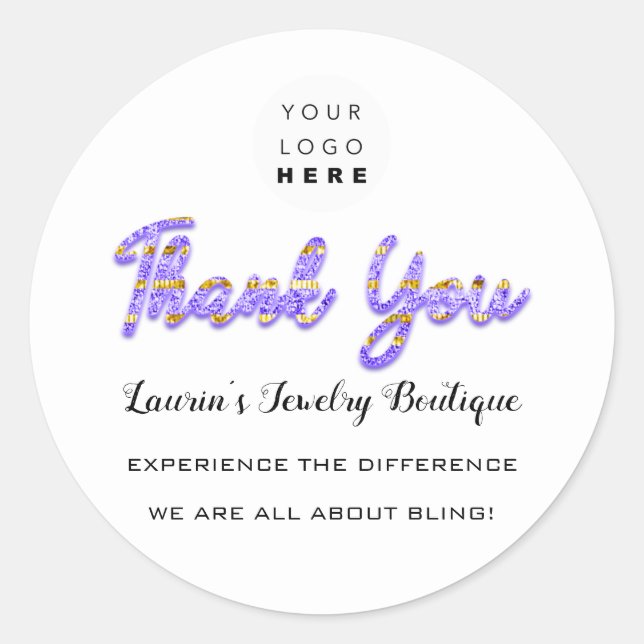 Thank You Script Name Shop Web Logo Gold  Purple Classic Round Sticker (Front)