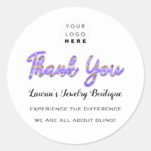 Thank You Script Name Shop Web Logo Gold  Purple Classic Round Sticker