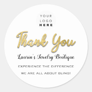 Thank You Script Name Shop Web White Gold  Classic Round Sticker