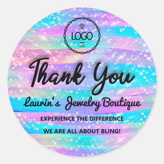 Thank You Script Name Web Strokes Mermaid Blue Classic Round Sticker (Front)