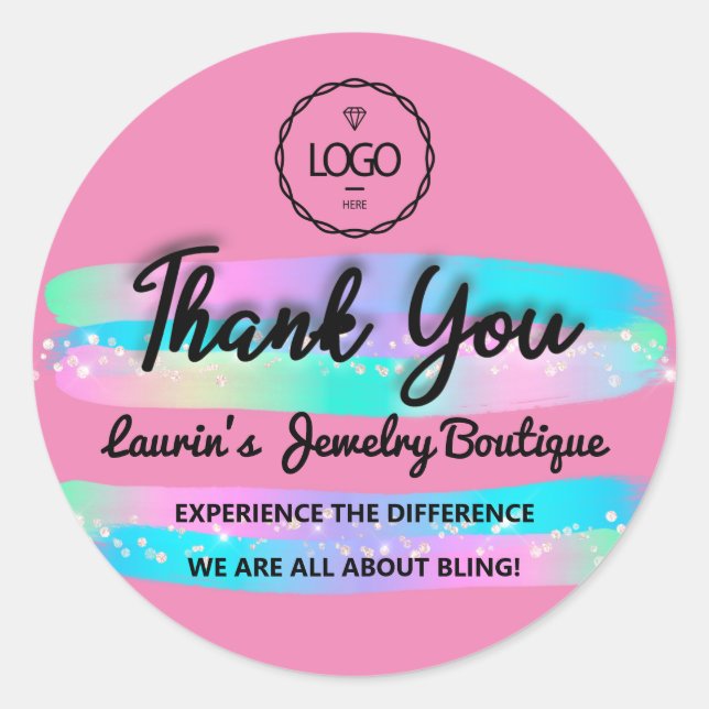 Thank You Script Name Web Strokes Pink Rose Classic Round Sticker (Front)