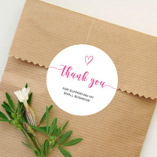 Thank You Script Pink Heart Small Business Classic Round Sticker