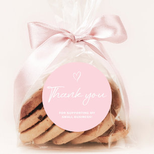 Thank You Script Pink Heart Small Business Classic Round Sticker