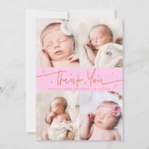 Thank You Script Stars Orange Photo Grid Birth Announcement