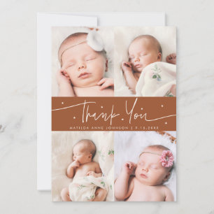 Thank You Script Stars Terracotta Photo Grid Birth Announcement