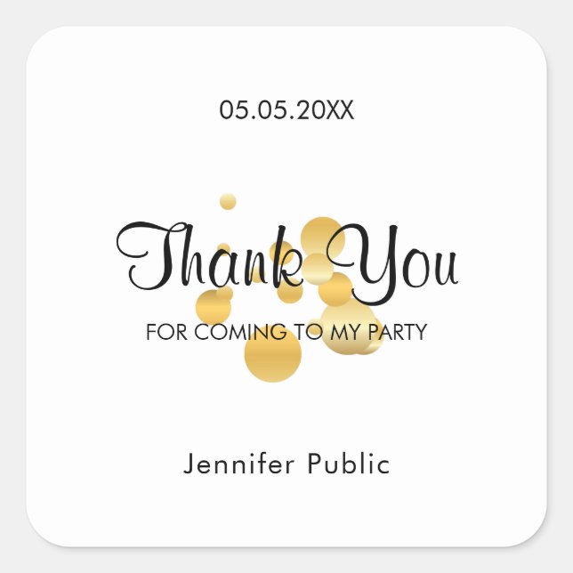 Thank You Script Template Faux Gold Confetti Square Sticker (Front)