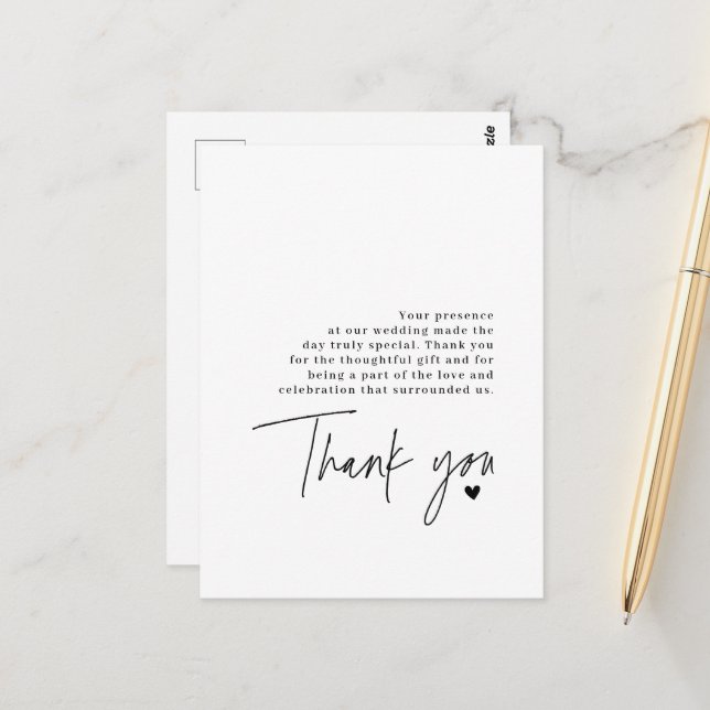 Thank You Script Wedding Heart Gratitude Message Postcard (Front/Back In Situ)