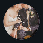 Thank You Script Wedding Photo Magnet<br><div class="desc">Thank you wedding keepsake magnets for your family and friends who attended your wedding celebration. Customise with your photo and names. These can be used as a wedding favour or mailed as a thank you after the ceremony. Contact me through the button below if you need assistance with your photo...</div>