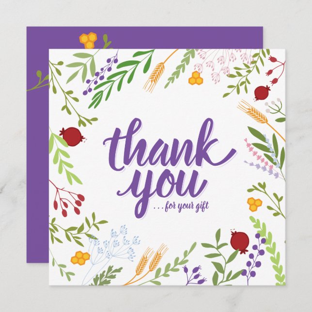 Thank you Script Whimsical Spring Floral Card (Front/Back)