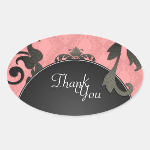 Thank You Seal - Black & Coral Damask Wedding