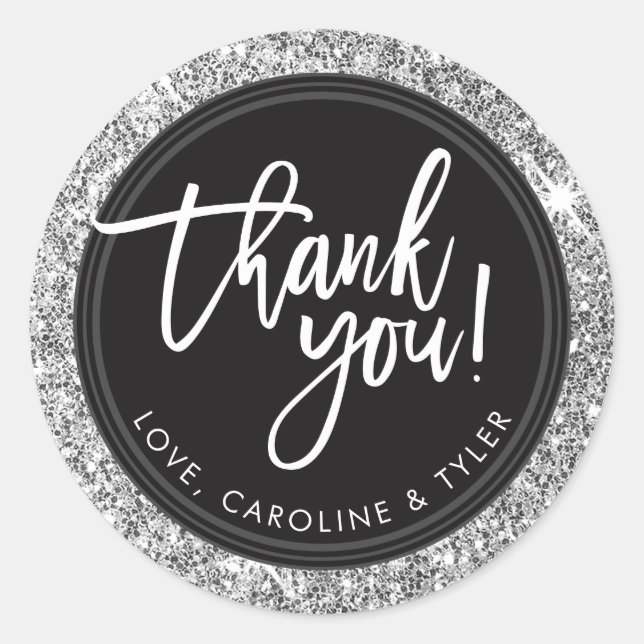THANK YOU SEAL modern hand lettered silver glitter (Front)