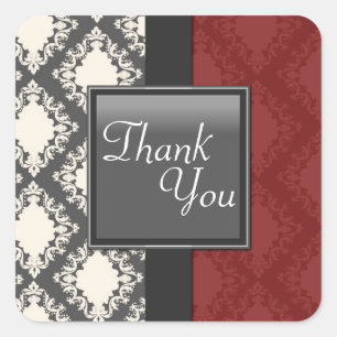 Thank You Seal - Red Black & White Damask Wedding