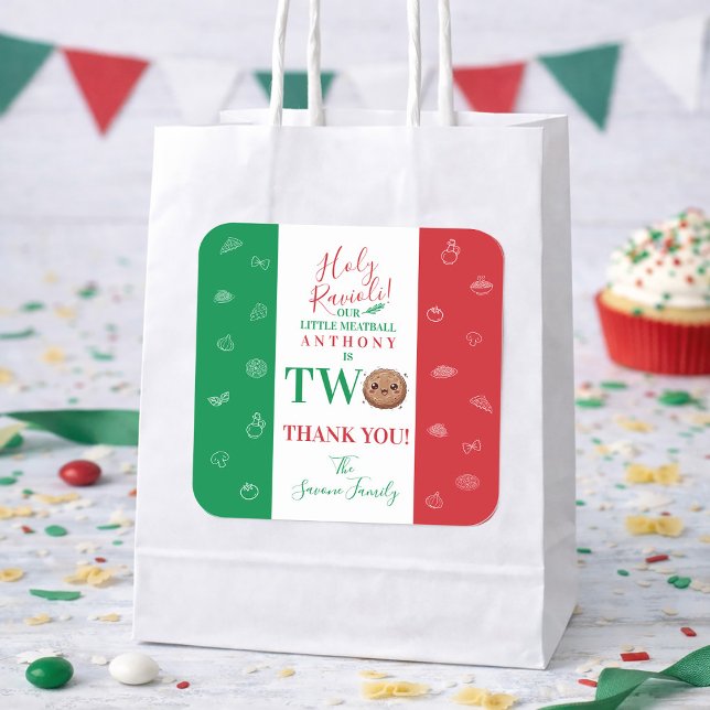 Thank You Second Birthday Party Italian Meatball Square Sticker (Thank You Second Birthday Party Italian Meatball Square Sticker)