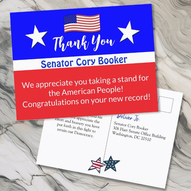 Thank You Senator Cory Booker Personalised Postcard (Creator Uploaded)