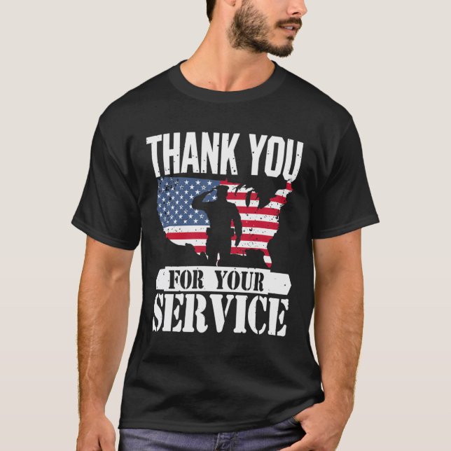 Thank You Service Veteran Salute Patriot Military  T-Shirt (Front)