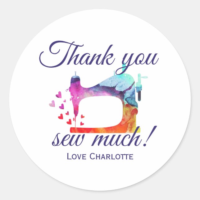 Thank You Sew Much Watercolor Sewing Machine Classic Round Sticker (Front)