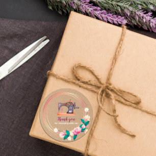 Thank you Sewing machine floral kraft sticker