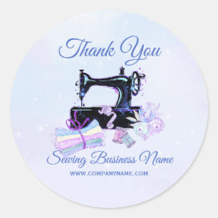 Thank You Sewing Machine Vintage Business Blue Classic Round Sticker