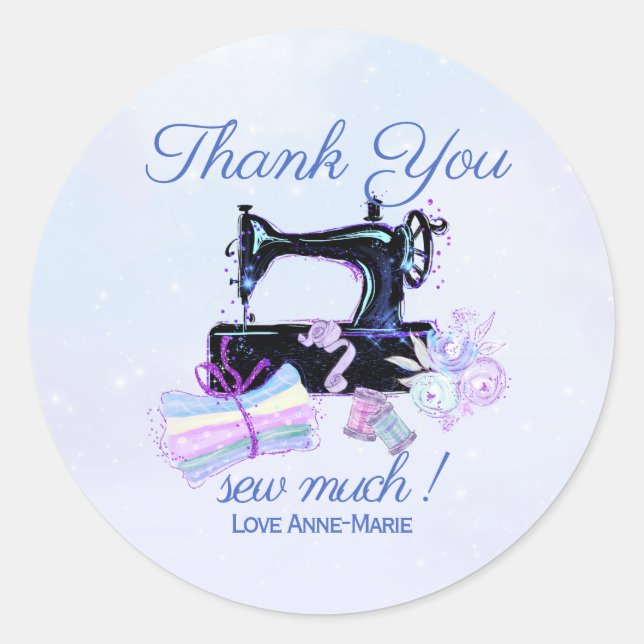 Thank you Sewing Machine Vintage Fun Blue Classic Round Sticker (Front)