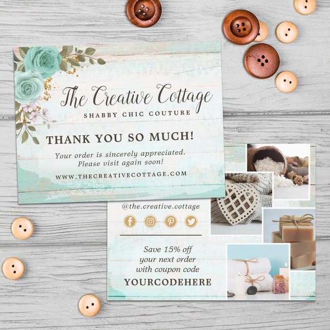 Thank You Shabby Chic Floral Wood 4-Photo Postcard (Creator Uploaded)