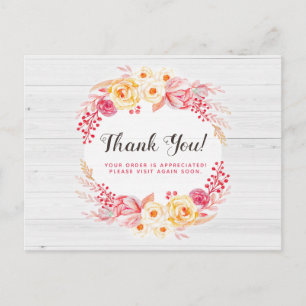 Thank You Shabby Chic Roses & Rustic Wood Floral Postcard
