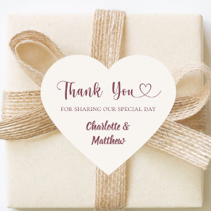Thank you sharing our day ivory burgundy wedding heart sticker