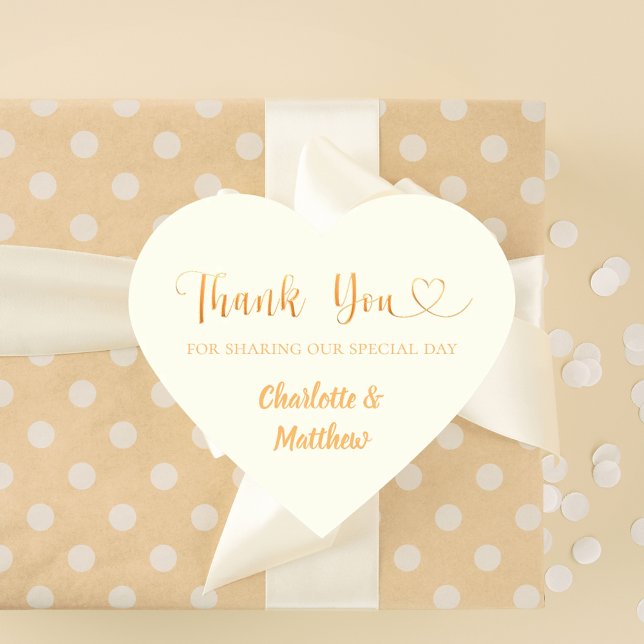 Thank you sharing our day ivory gold wedding heart sticker (Creator Uploaded)