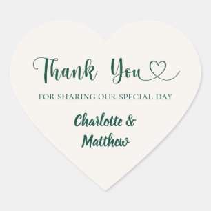 Thank you sharing our day ivory green wedding heart sticker