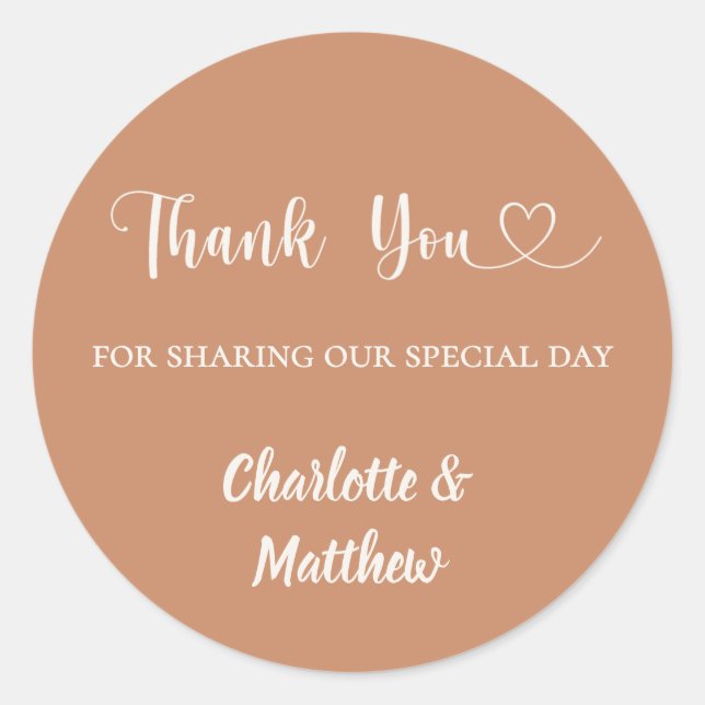 Thank you sharing our day terracotta cream wedding classic round sticker (Front)