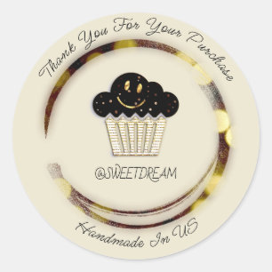 Thank You Shop Chocolate Muffin Candy Gold Smile Classic Round Sticker