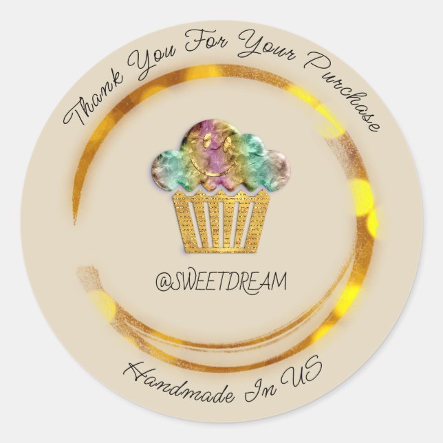 Thank You Shop Chocolate Muffin Logo Golden Smile  Classic Round Sticker (Front)
