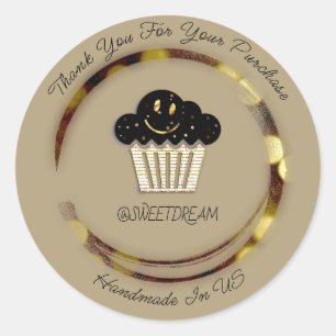 Thank You Shop Chocolate Muffin MustardGold Smile Classic Round Sticker