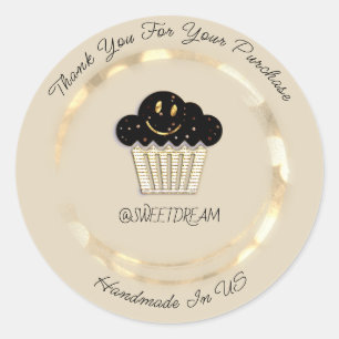 Thank You Shop Chocolate Muffin Pastel Gold Smile Classic Round Sticker