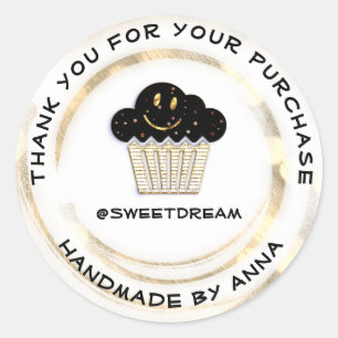 Thank You Shop Chocolate Muffin Smile Gold White Classic Round Sticker
