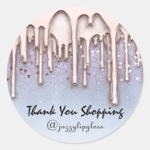 Thank You Shopping Blue Rose Confetti Hairdresser Classic Round Sticker