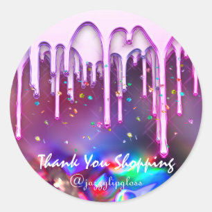 Thank You Shopping Business Drip Glitter Holograph Classic Round Sticker