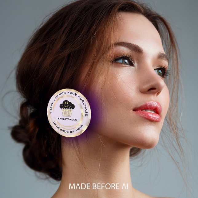 Thank You Shopping Chocolate Muffin Purple Smile  Classic Round Sticker (Thank You Shopping Chocolate Muffin Purple Smile Classic Round Sticker)