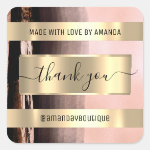 Thank You Shopping Custom Name Pink Rose Square Sticker