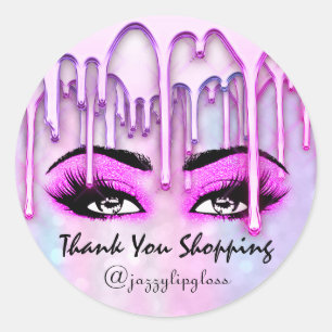 Thank You Shopping Drips Pink Eyes Extension Hair Classic Round Sticker