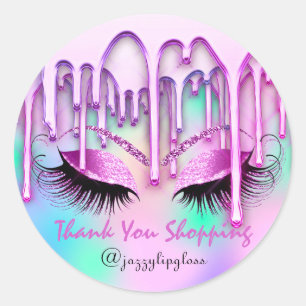 Thank You Shopping Drips Pink Eyes Holograph Classic Round Sticker
