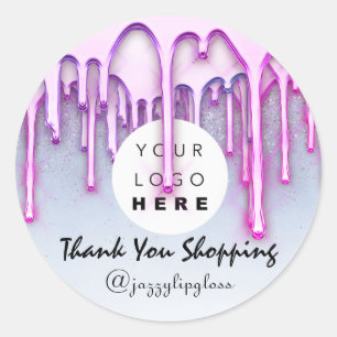 Thank You Shopping Drips Pink Logo Hairdresser VIP Classic Round Sticker