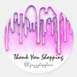 Thank You Shopping Drips Pink Ombre Hairdresser Classic Round Sticker
