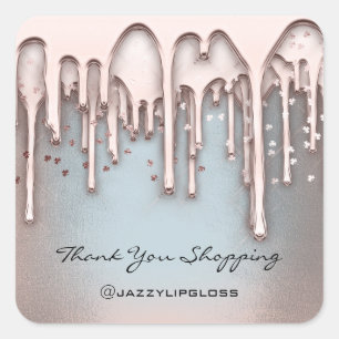 Thank You Shopping Drips Rose Confetti Blue Favour Square Sticker