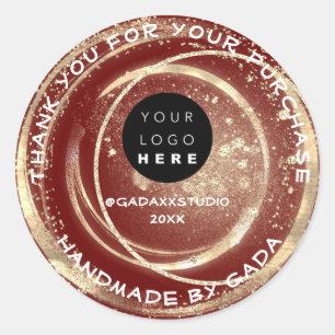 Thank You Shopping Handmade Logo Burgundy Gold Classic Round Sticker