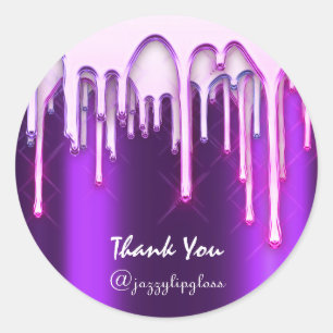 Thank You Shopping Holidays Pink Drips Purple Classic Round Sticker