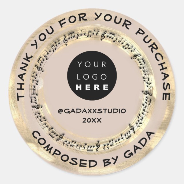 Thank You Shopping Music Logo Notes Song Gold Classic Round Sticker (Front)