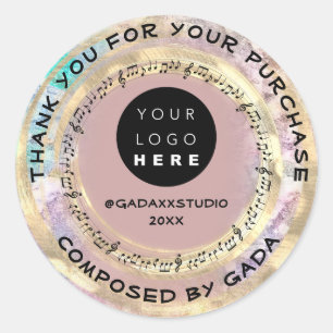 Thank You Shopping Music Logo Social Notes Song Classic Round Sticker