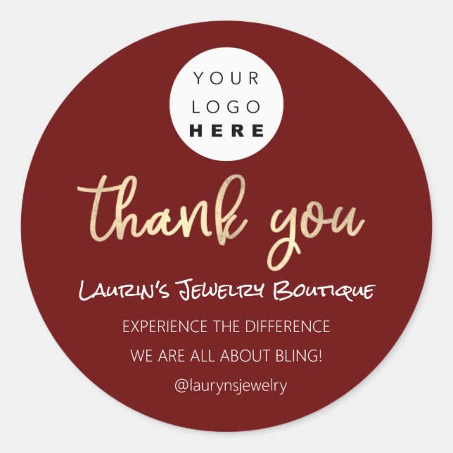 Thank You Shopping Name Logo  QR Code Script Red Classic Round Sticker (Front)