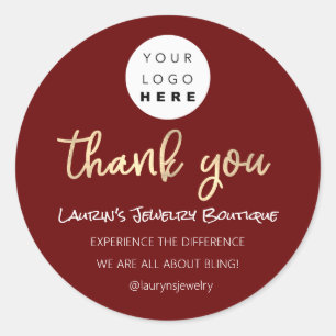 Thank You Shopping Name Logo  QR Code Script Red Classic Round Sticker